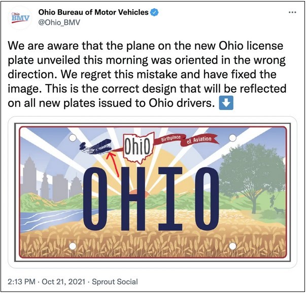 Misprinted Ohio license plate